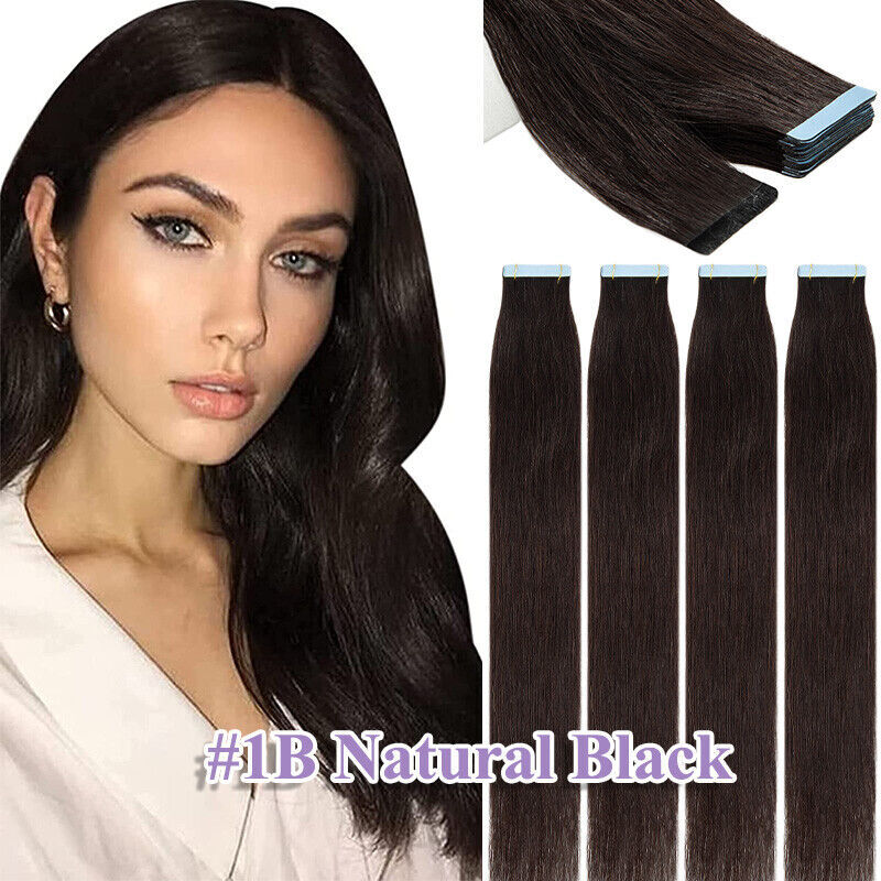 Invisible Tape-In Human Hair Extensions Full Head 24 Inches - Thick Remy Hair