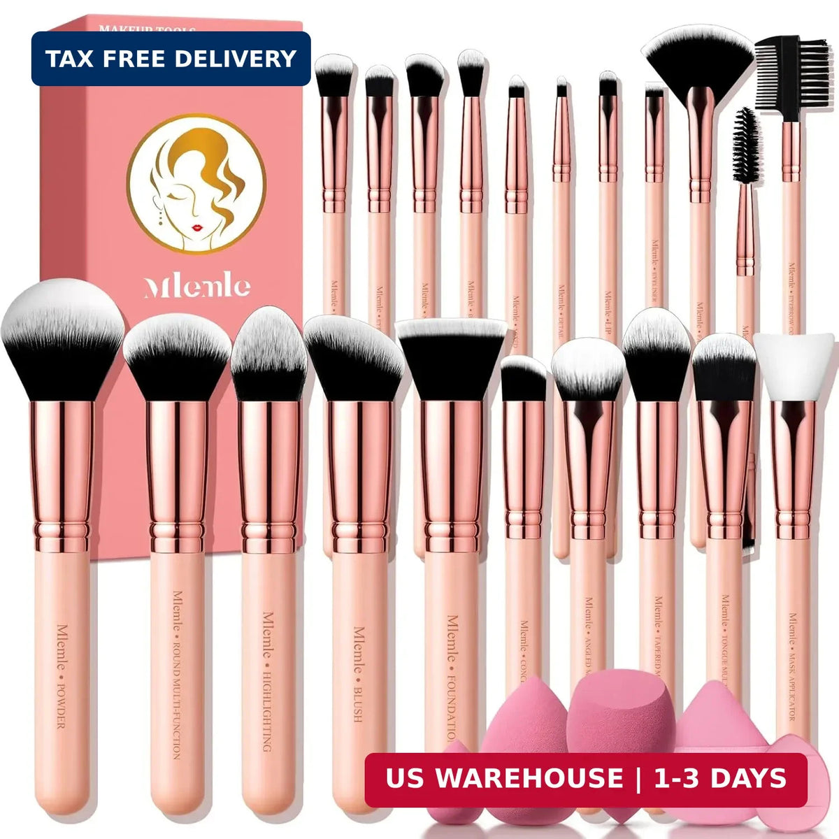 Professional Makeup Brush Set 26 Pcs with Sponges & Puffs - Flawless Finish
