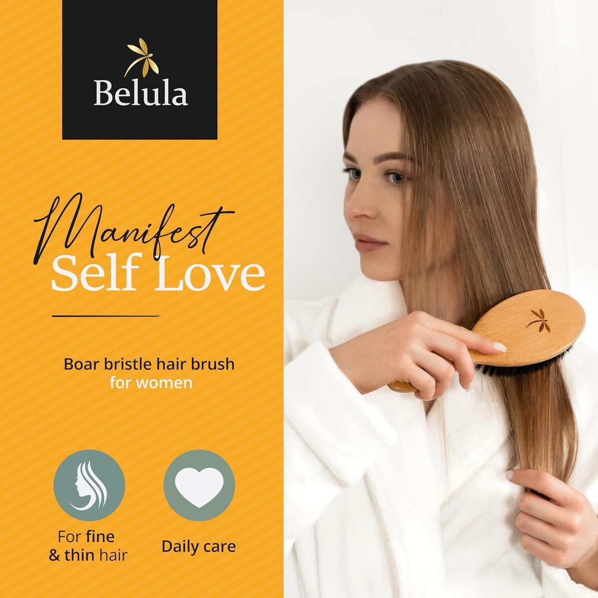 Boar Bristle Hair Brush Set for Fine Hair with Comb & Headband - Natural Shine & Frizz Control