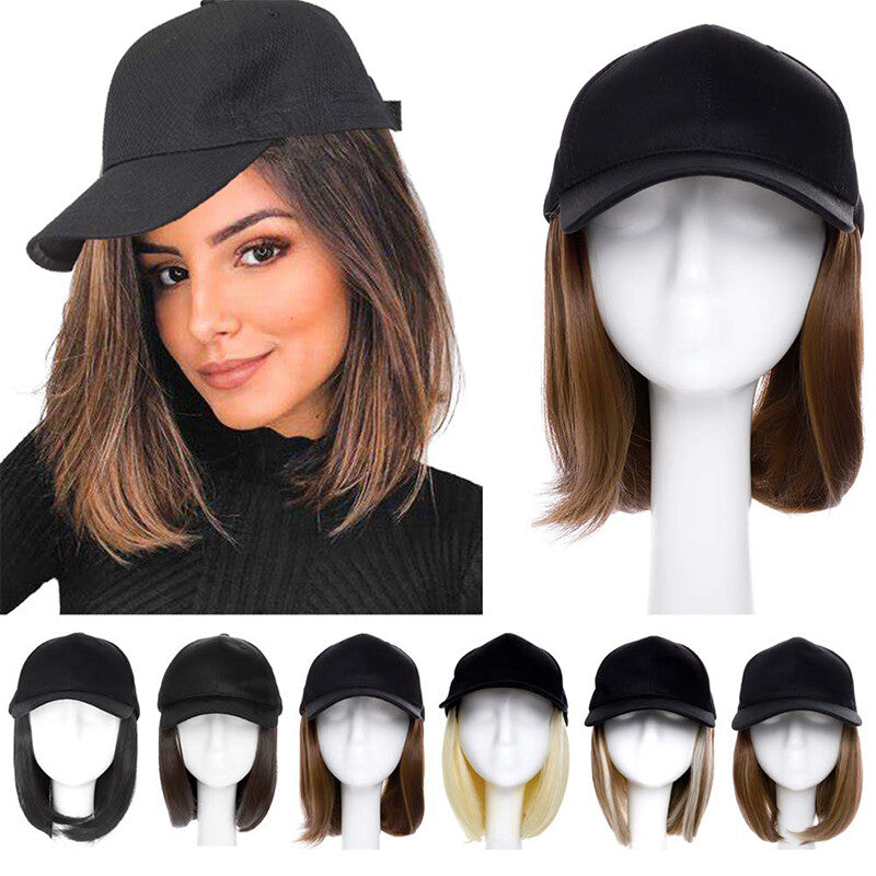 Baseball Cap with Synthetic Hair Extensions - Straight, Curly, Wavy Fits Most