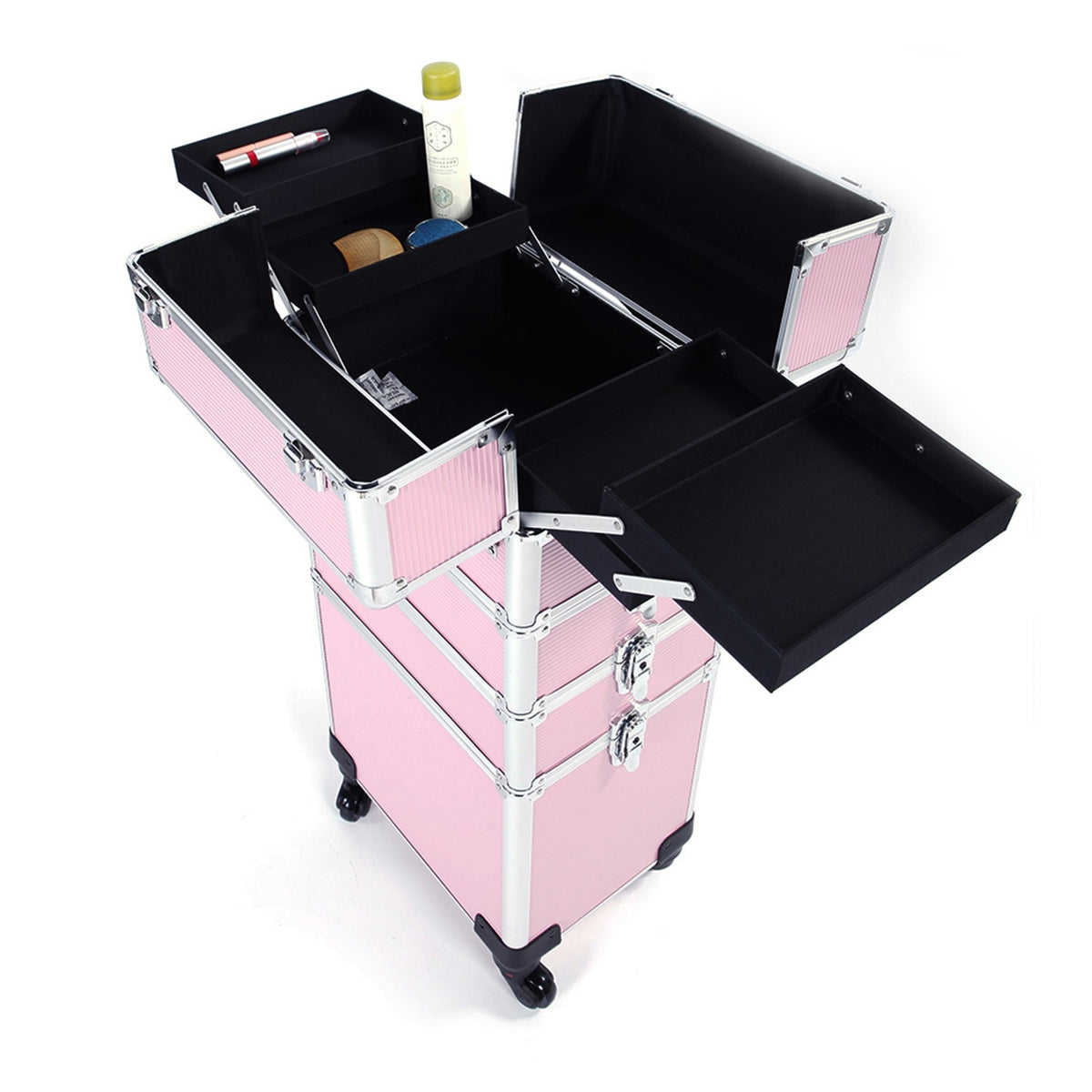 4 in 1 Aluminum Cosmetic Makeup Case with Wheels - Portable Tattoo Organizer