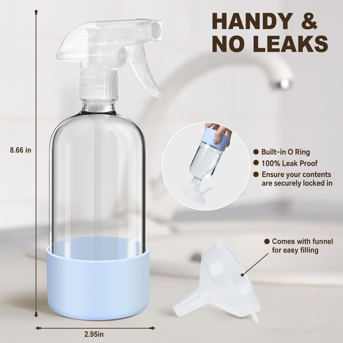 Reusable Glass Spray Bottles with Silicone Covers - Fillable and Leakproof