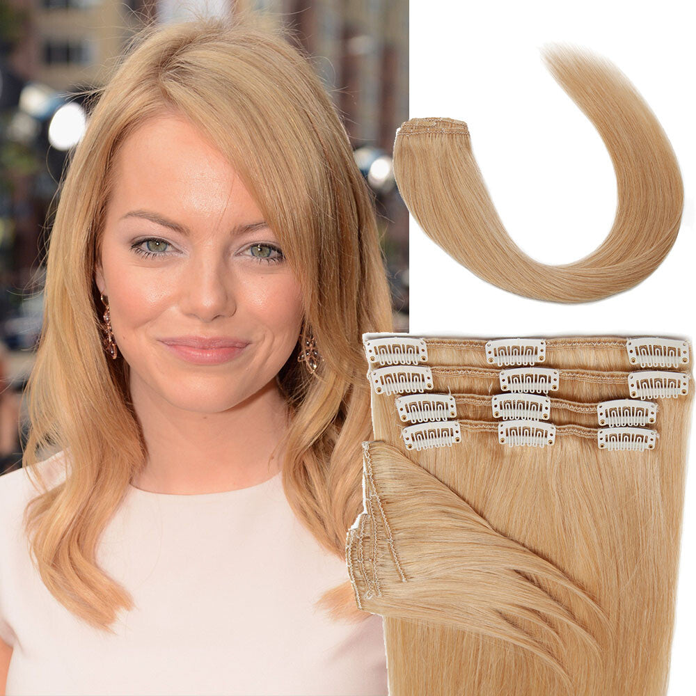 Remy Clip-In Hair Extensions - Full Head 8 Pieces Human Hair, 8-24 Inches