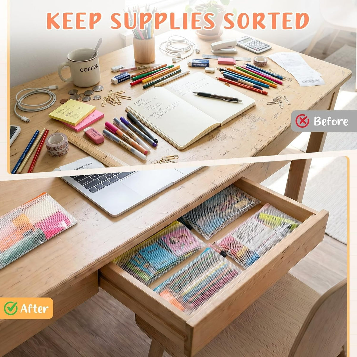 Waterproof PVC Pencil Bag Set - 12 Color-Coded A6 Organizer Pouches