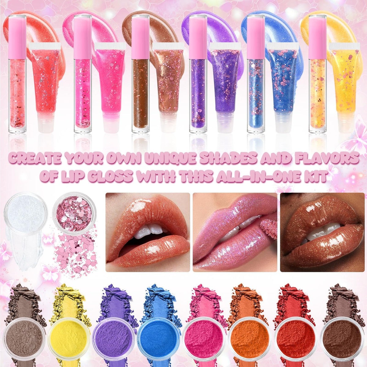 DIY Lip Gloss Making Kit with Pigments & Glitter - Customizable 1 Fl Oz