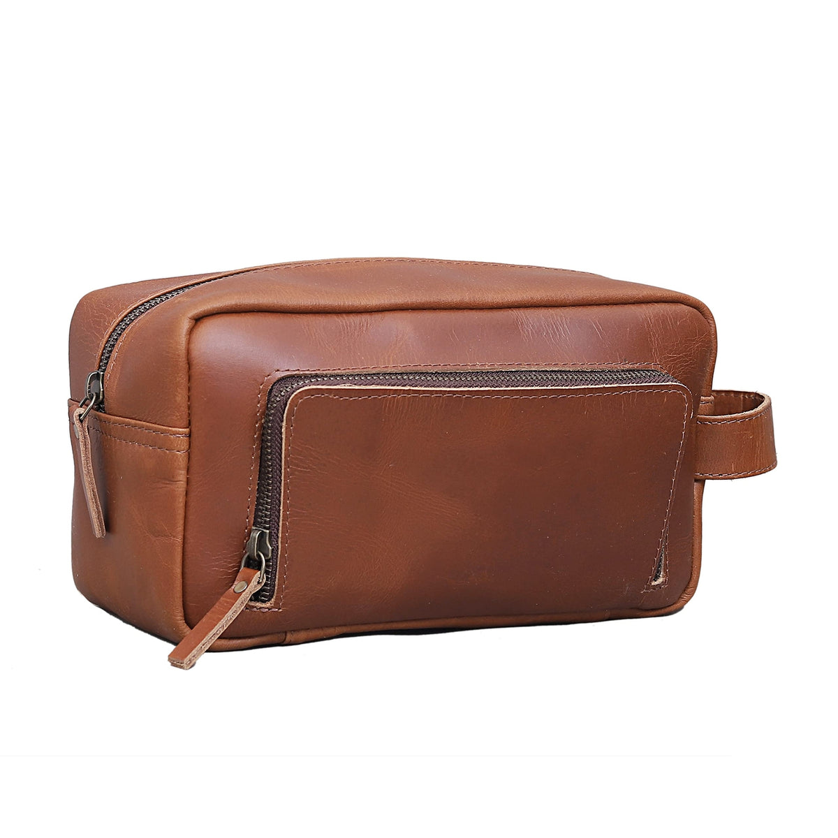Men's Leather Travel Dopp Kit with Waterproof Interior and Multiple Compartments