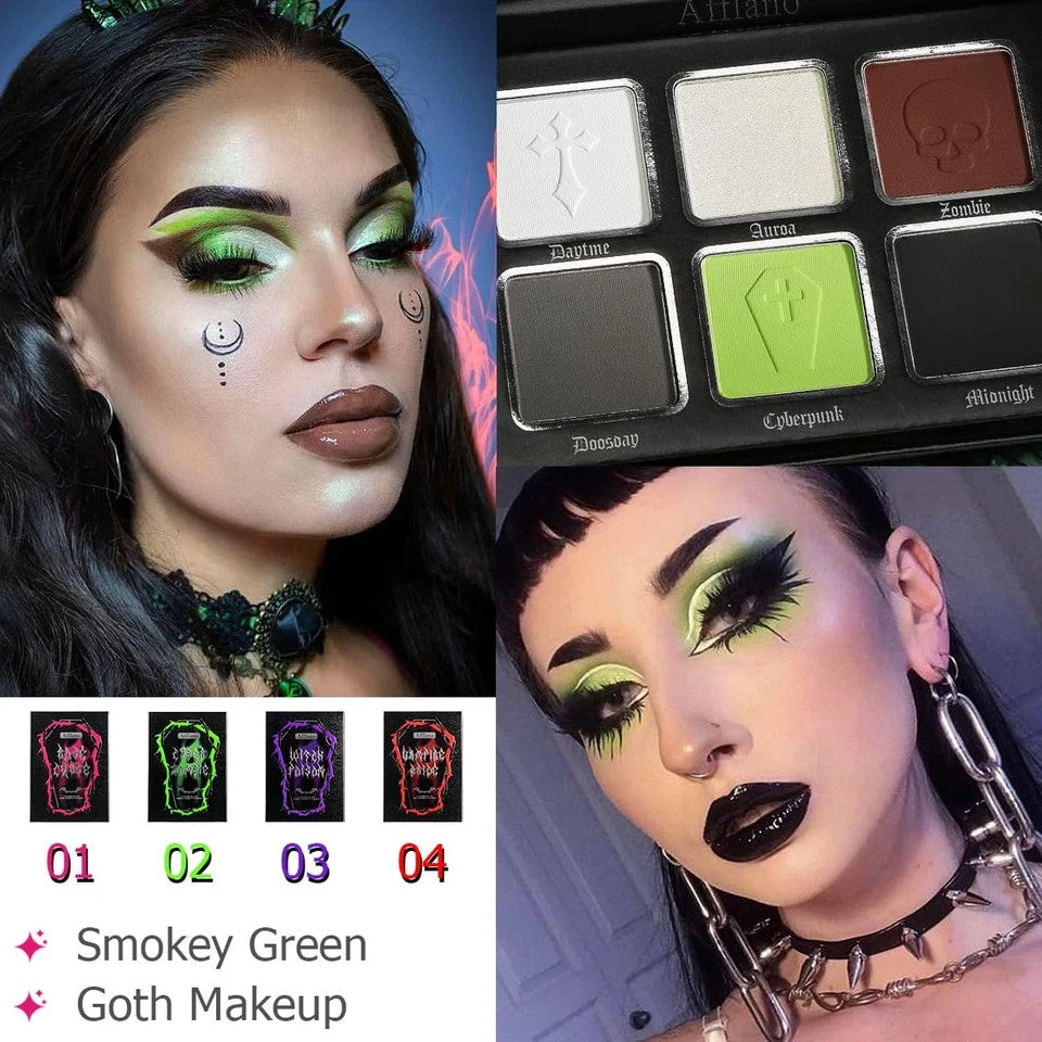 Smokey Green Eyeshadow Palette - Cyber Goth Makeup with 6 Pigmented Shades