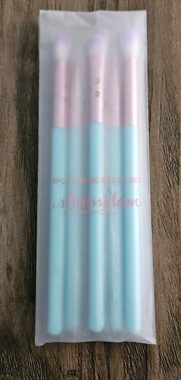 Ombre Makeup Brush Set - 5-Piece Sparkly Cosmetic Brush Collection