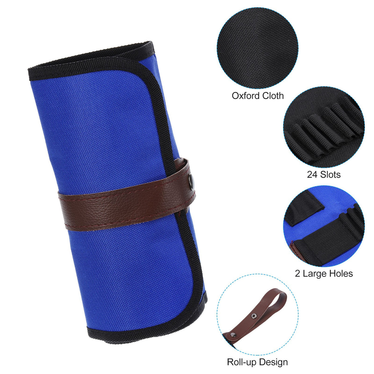 24 Slots Roll Up Pencil Case - Oxford Cloth Storage Pouch for Art & Office Supplies - Blue