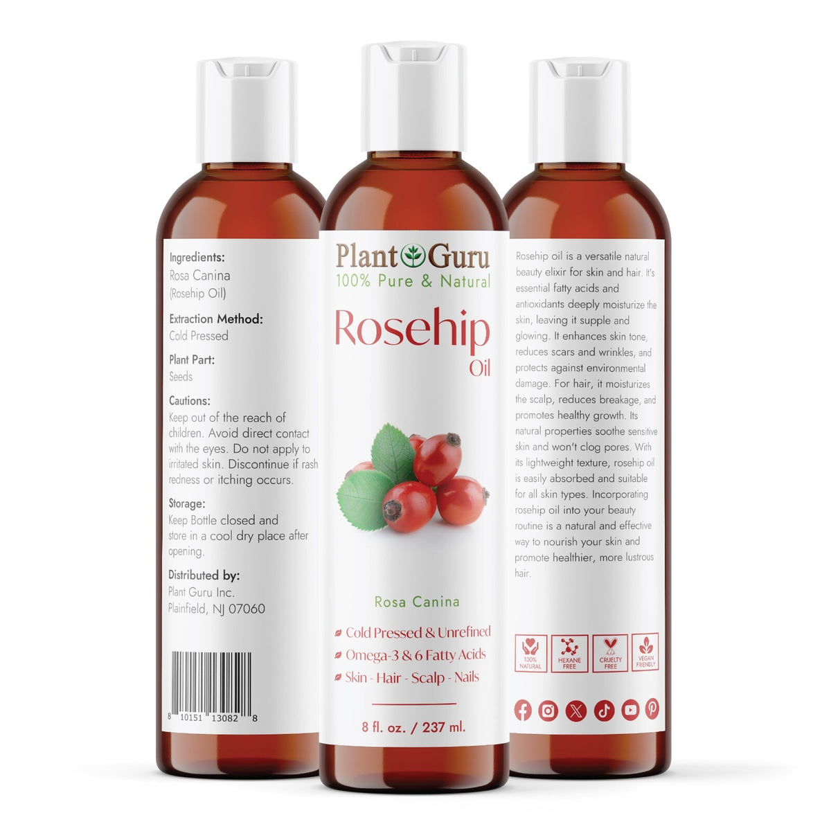 Pure Cold Pressed Rosehip Seed Oil for Skin & Hair - Unrefined Natural Moisturizer