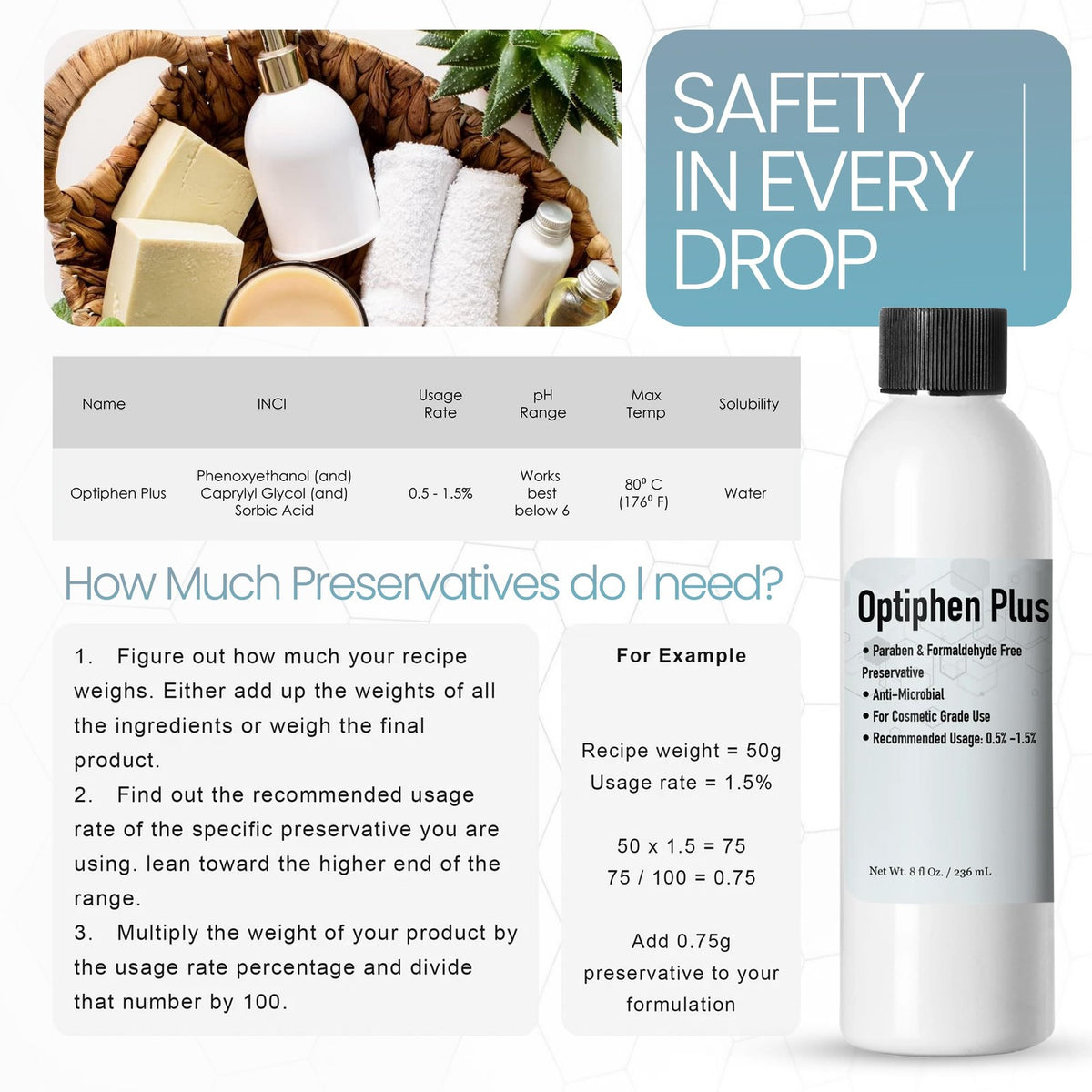 Cosmetic Preservative for Formulations - 8 Fl Oz, Hydrating & Suitable for Sensitive Skin