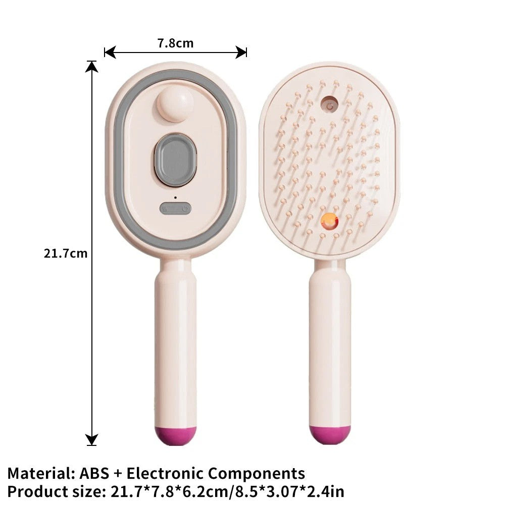 Rechargeable Electric Spray Hair Comb with Mist & Red Light Therapy Pink