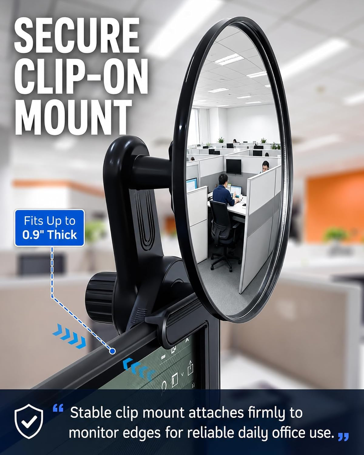 3.8 Inch Clip-On Convex Computer Monitor Mirror for Behind View