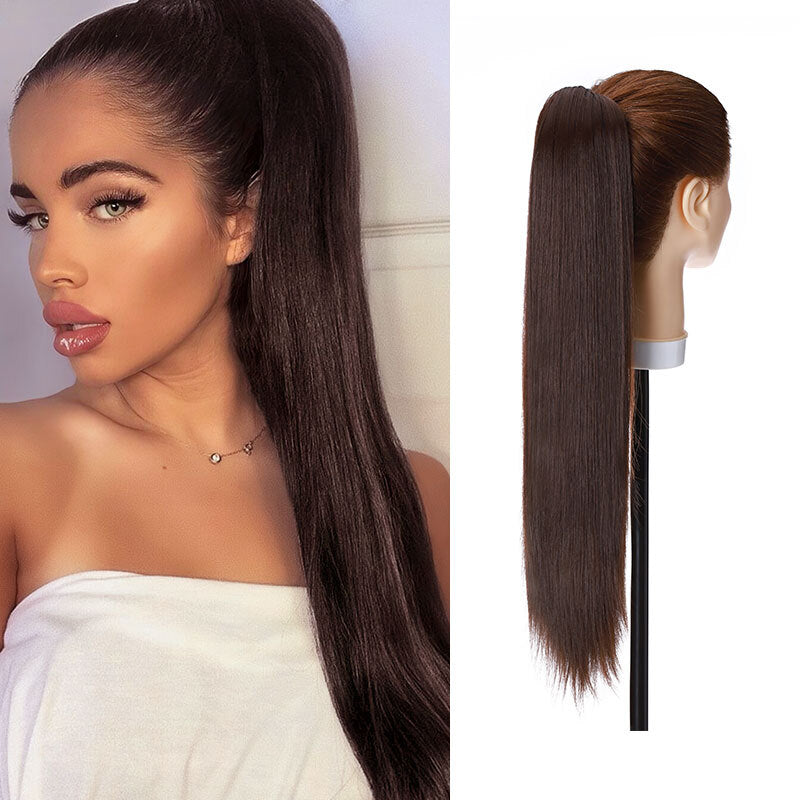 26-Inch Real Human Hair Ponytail Extension with Claw Clip - Thick Hairpiece