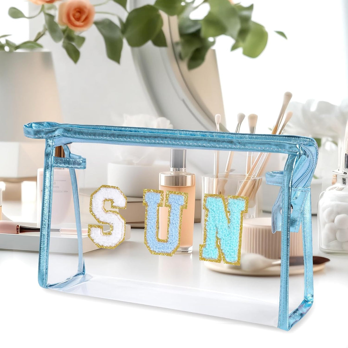 Clear Makeup Bag with Zipper for Travel and Beach - Water-Resistant Pouch