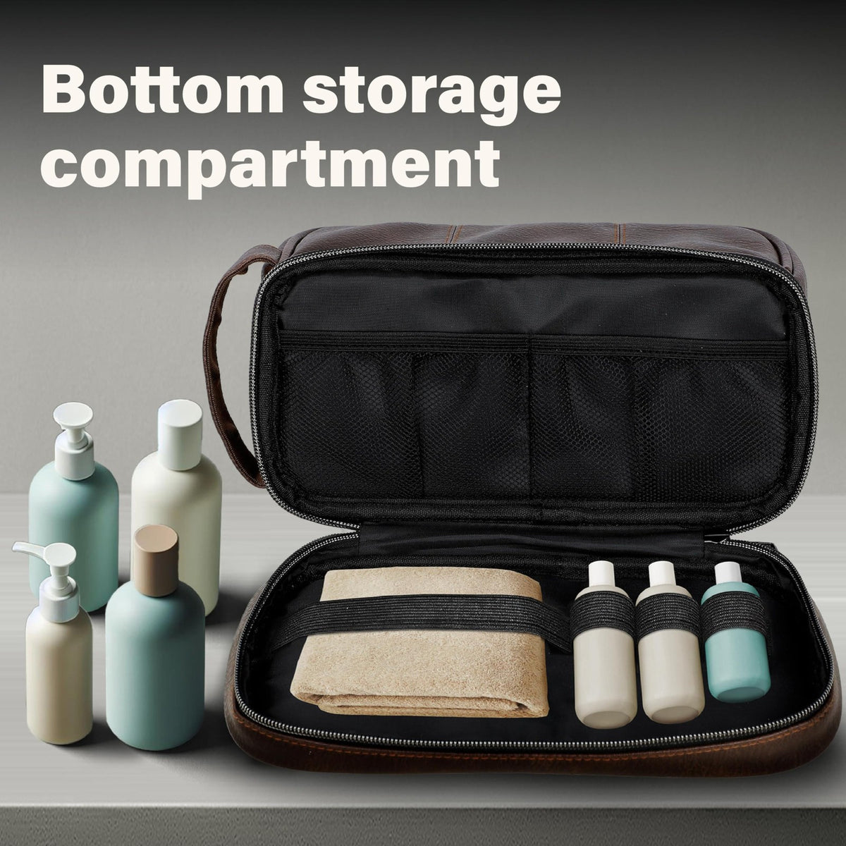 Leather Travel Toiletry Bag for Men & Women Water Resistant Organizer