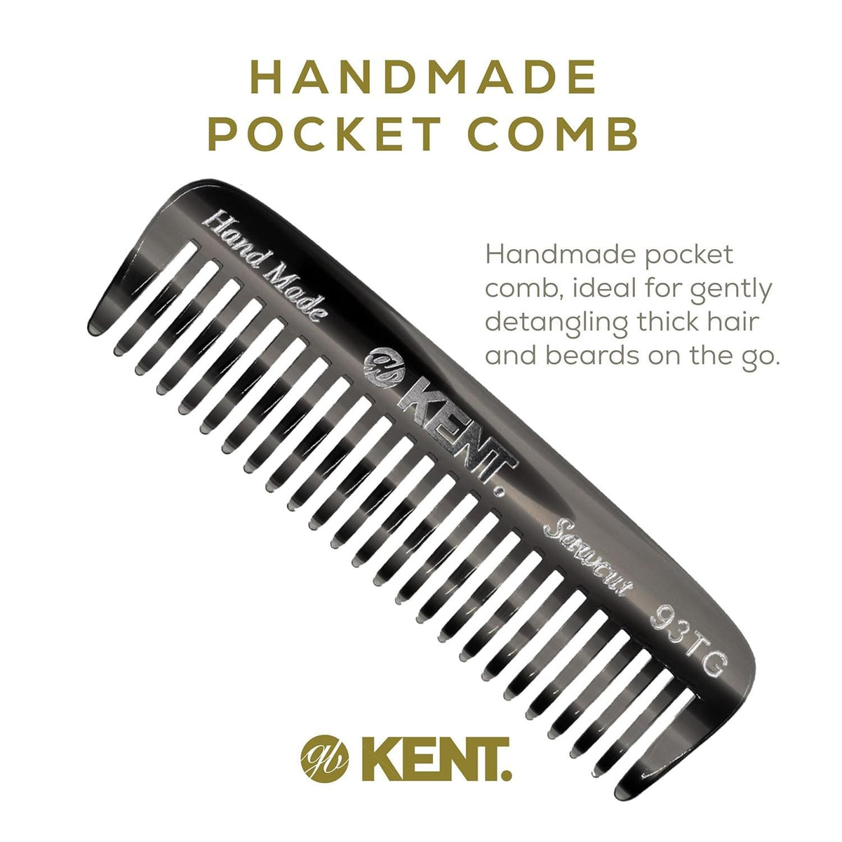 Kent 93T Black Graphite Wide Tooth Men's Beard & Mustache Comb -