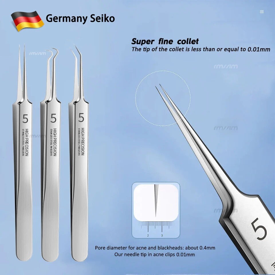 Blackhead Remover Tweezers 3-Piece Acne Pimple Blemish Extractor Set