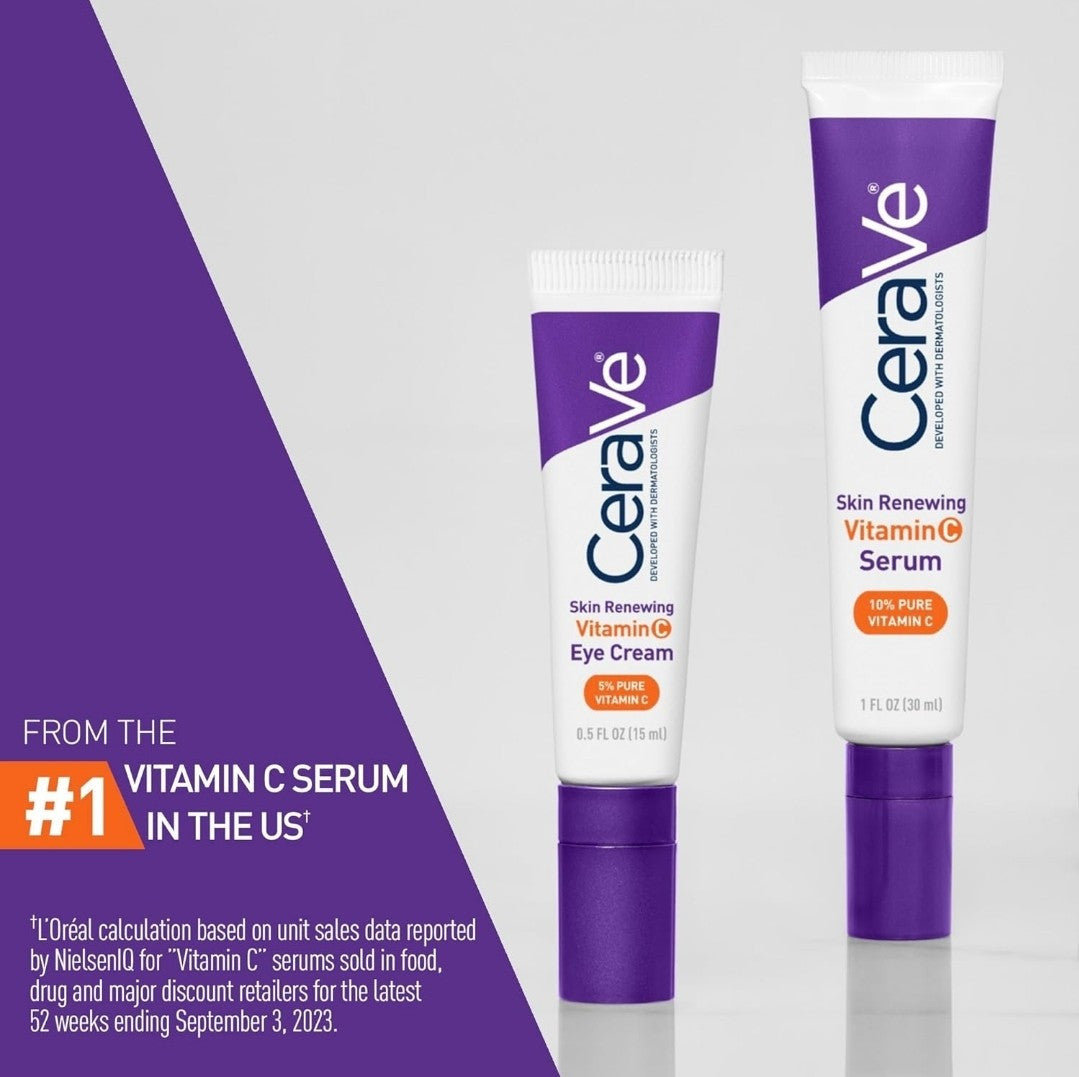 CeraVe Vitamin C Eye Cream for Dark Circles Puffiness 0.5oz - Skin Revitalizing