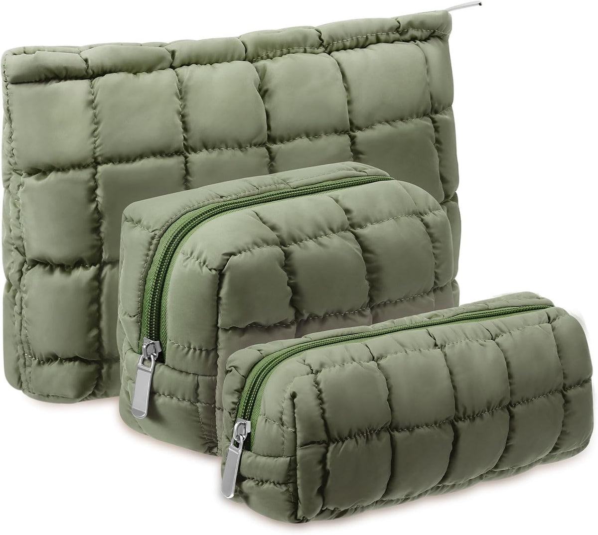 3-Piece Quilted Makeup Bag Set for Women - Travel Cosmetic Pouches with Soft Fabric