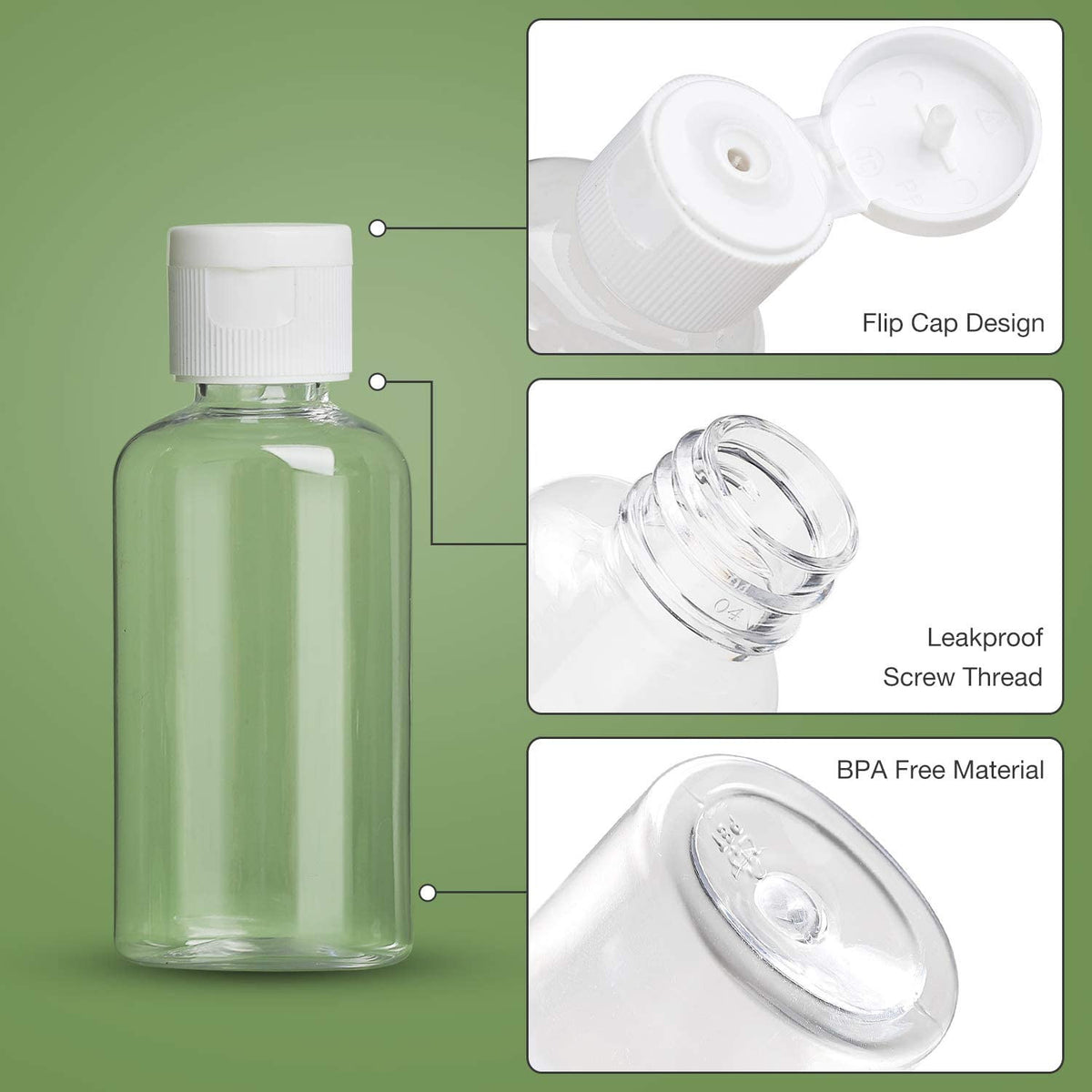 25 Travel Refillable Plastic Bottles 50ml with Transparent Screw-On Caps