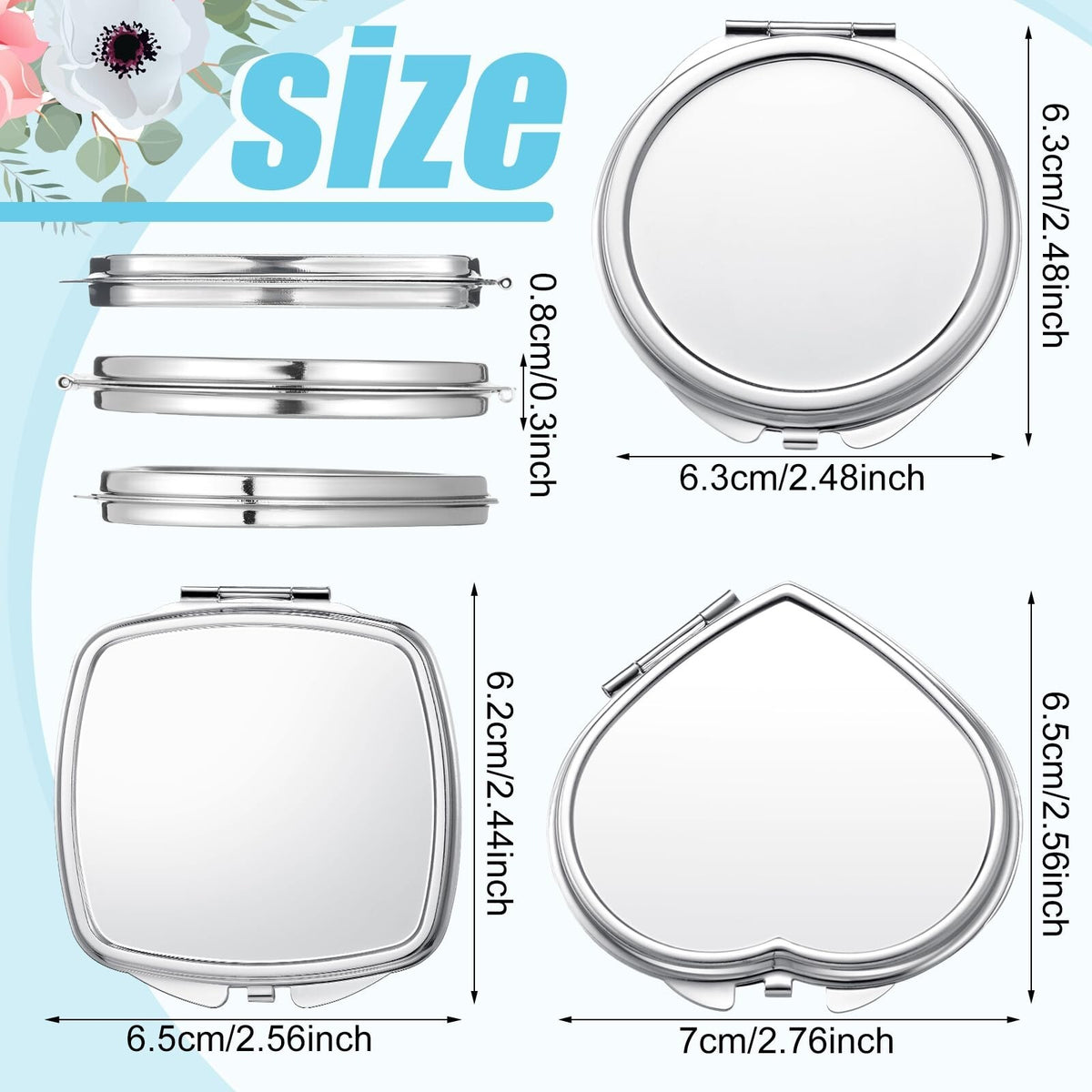 Double Sided Compact Mirror with Magnification - Sublimation Blanks for Custom Design, 12 Pack