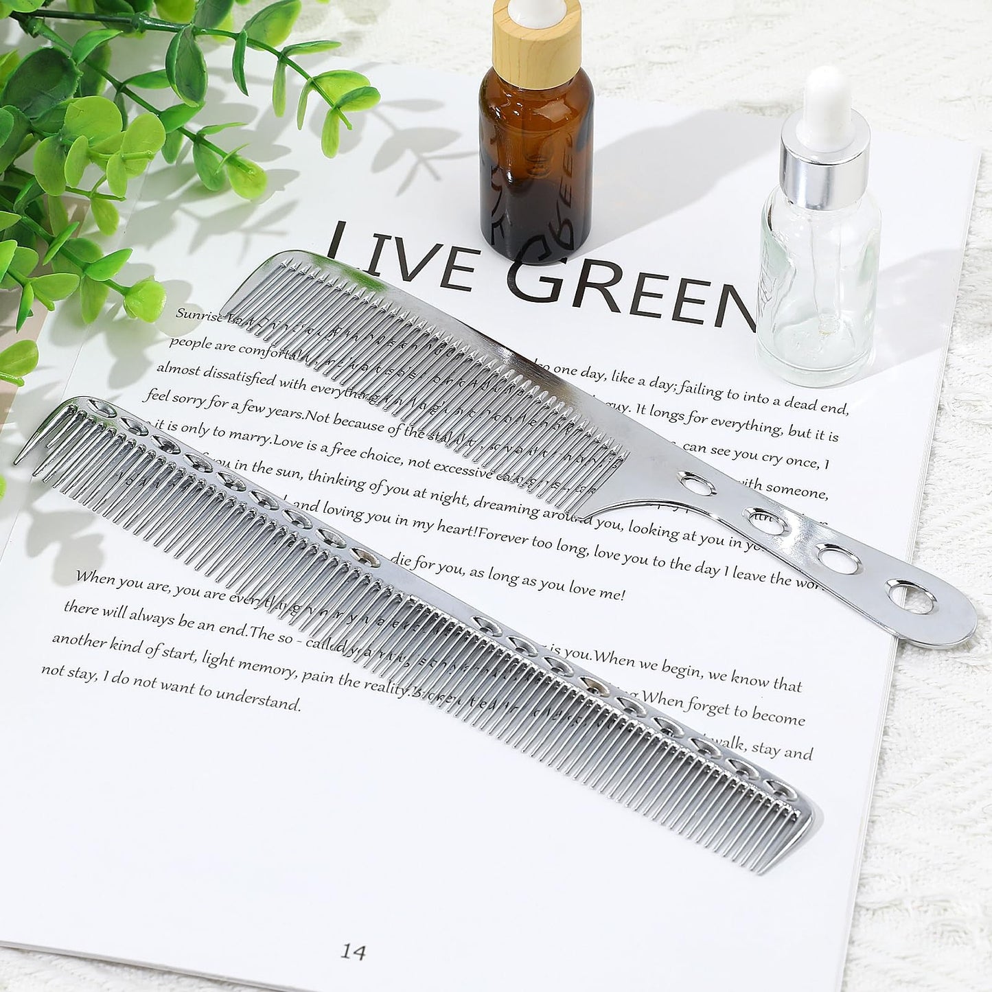 Metal Hair Comb Set - 2 Pcs Space Aluminum Styling Combs for Hair Cutting & Styling, Silver