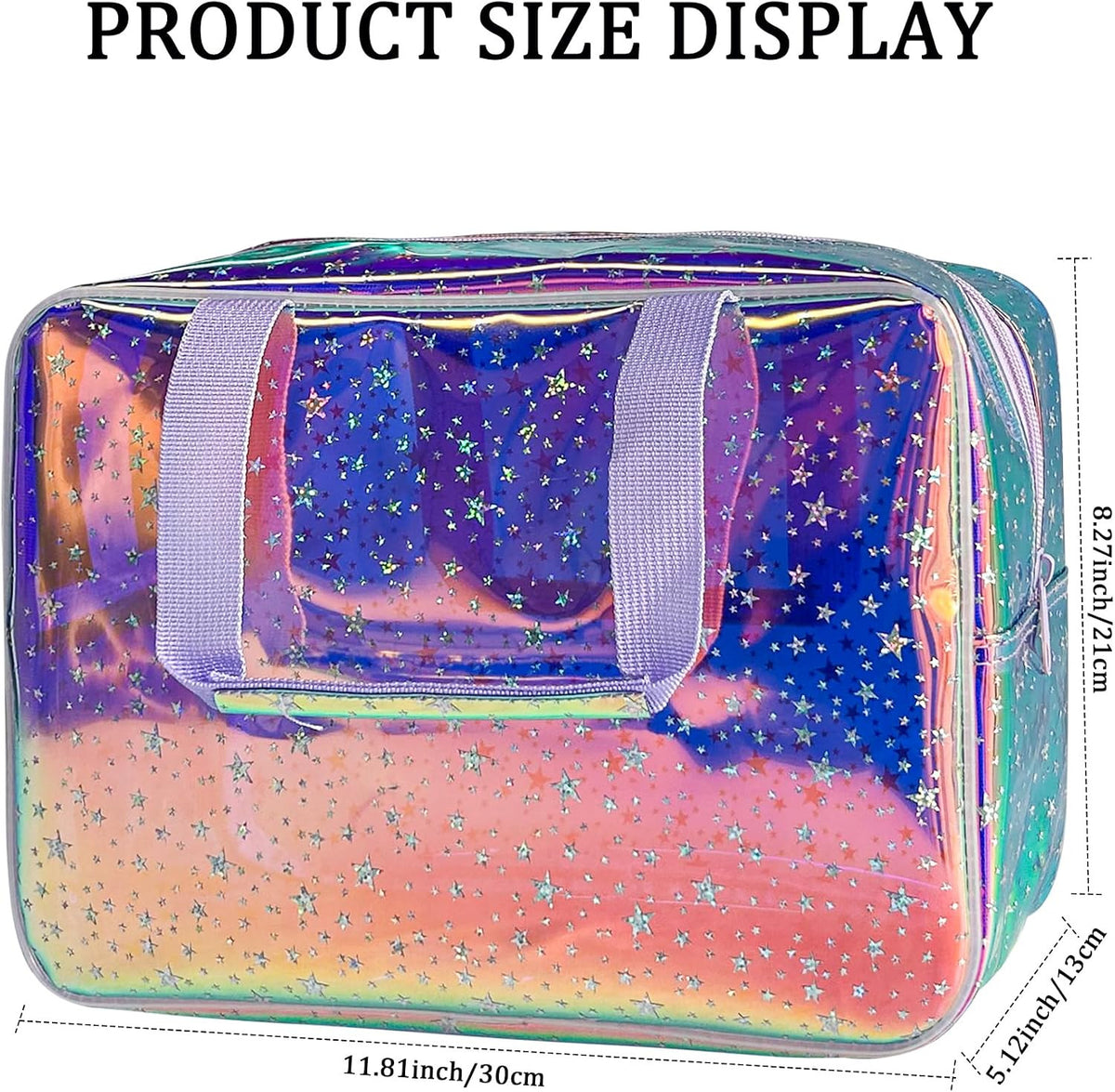 Large Holographic Purple Star Cosmetic Travel Bag with Handle Waterproof