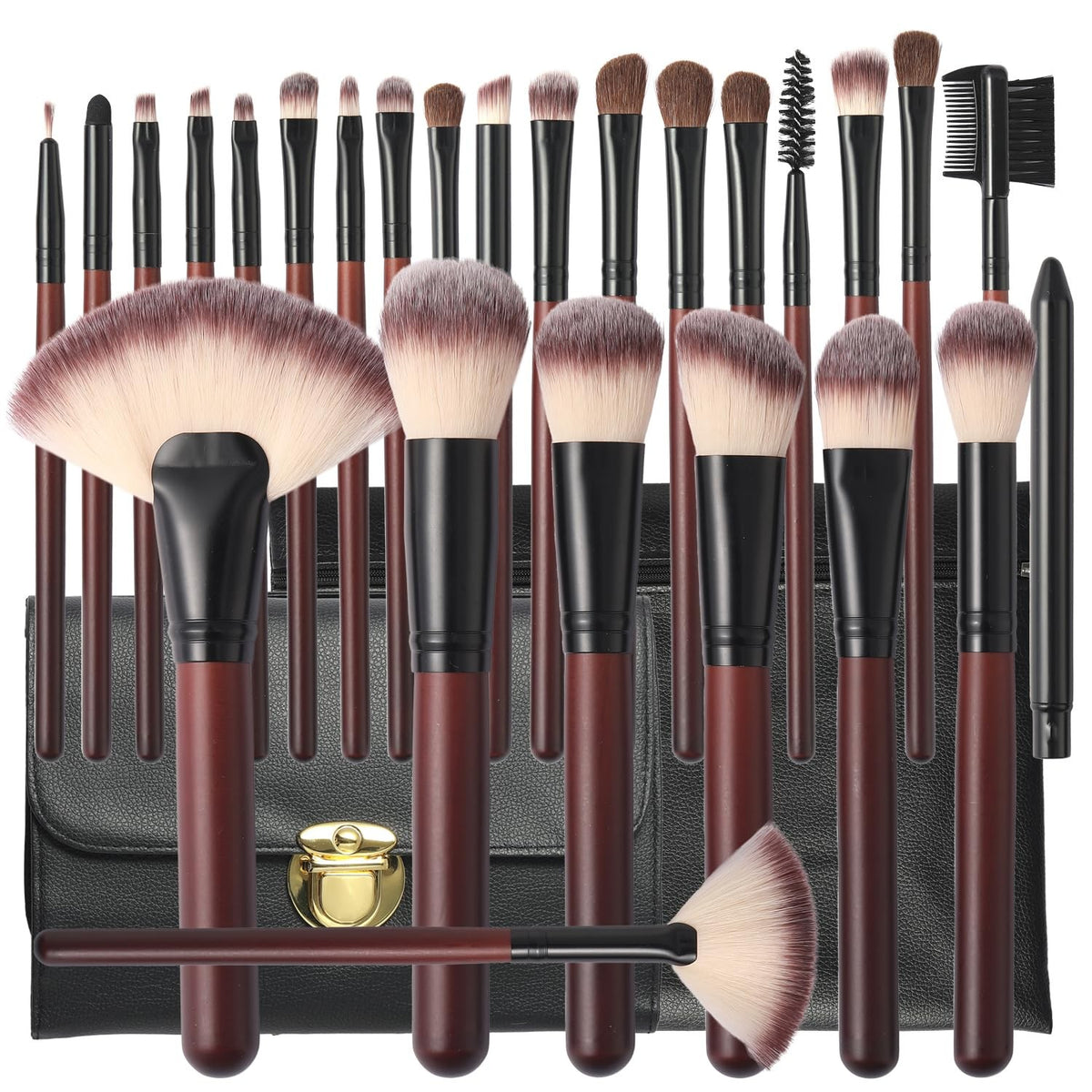 Full Face & Eye Makeup Brush Set - Travel Friendly Synthetic Brushes for Beginners