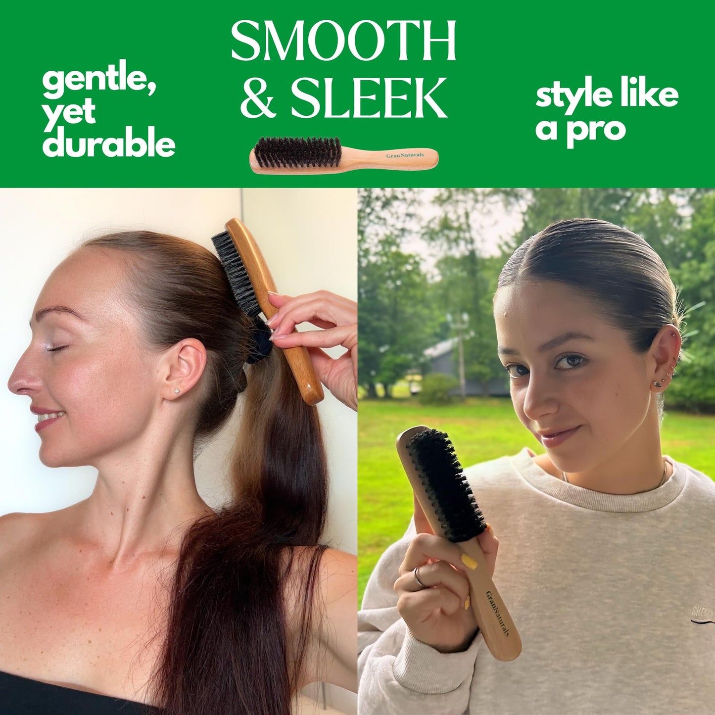 Boar Bristle Hair Brush for Slick Back Styling - Soft/Medium, Black