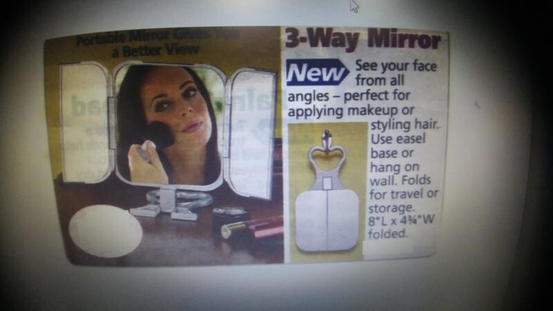 Tri-Fold 3-Way Handheld or Stand Makeup Shaving Mirror with Heart Stand