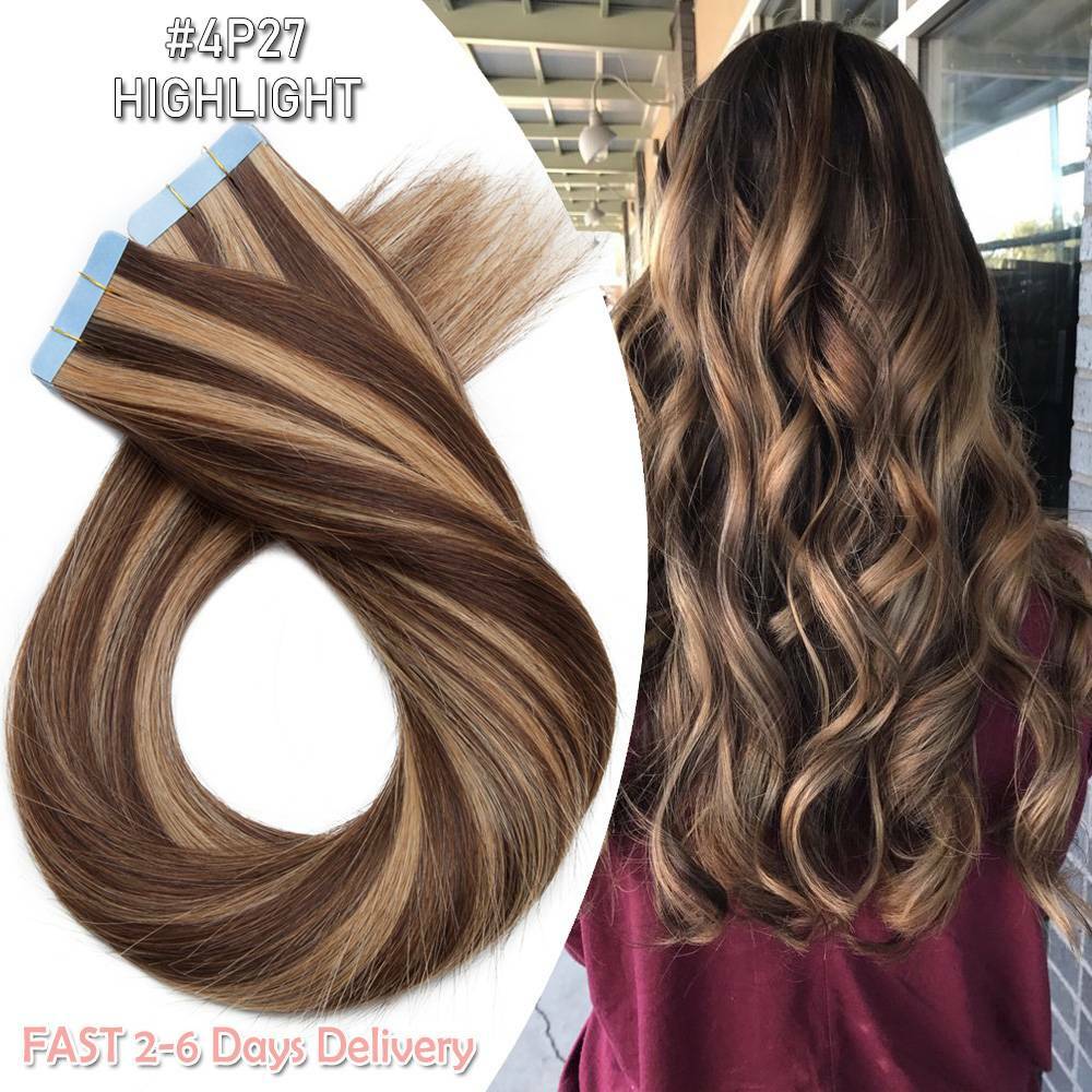 Remy Human Hair Extensions Full Head Skin Weft 80pcs Thick Tape-In Set