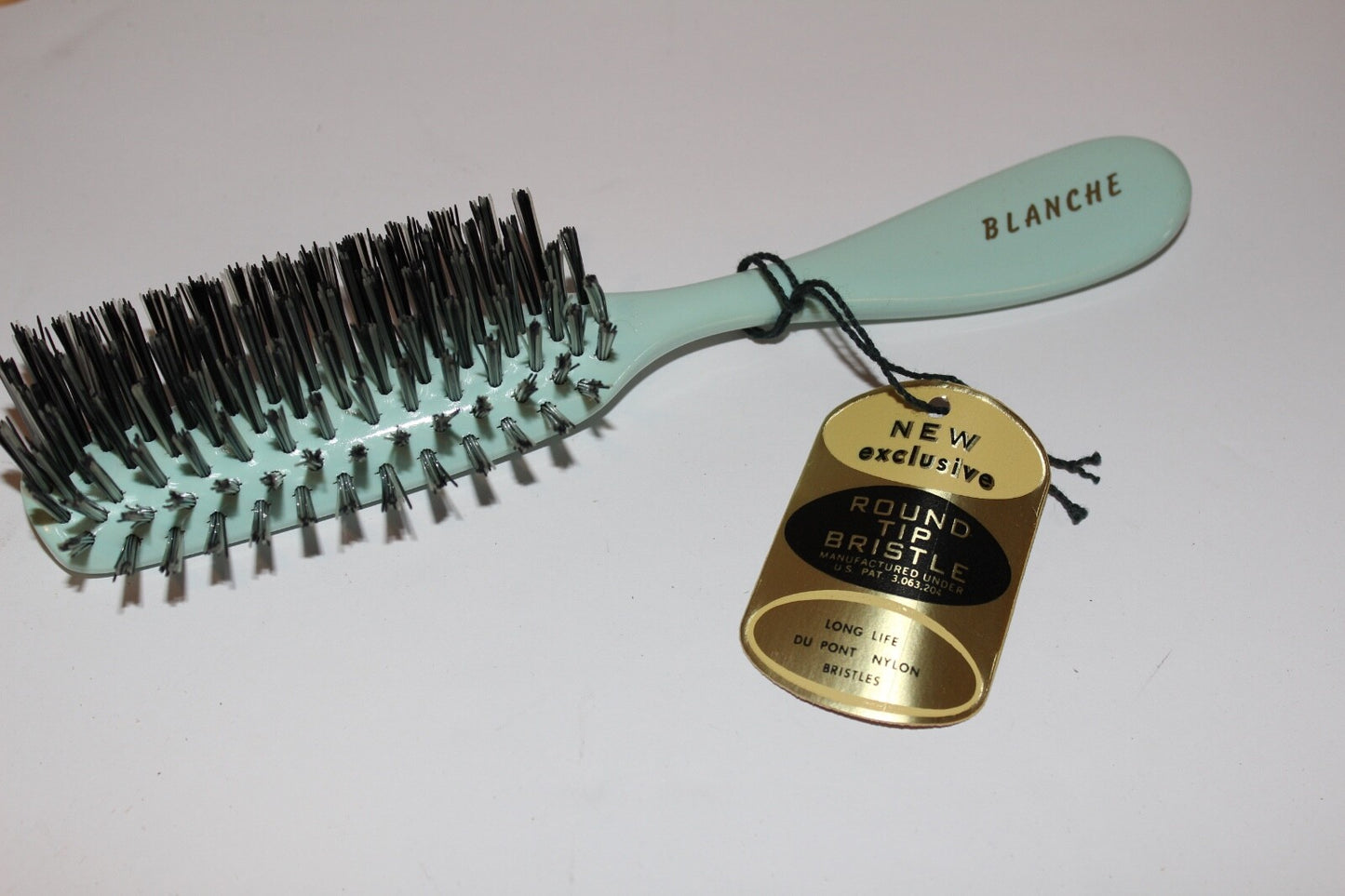 Vintage Blue Round Bristle Hair Brush with Dupont Nylon Tips - 7.5 Inch