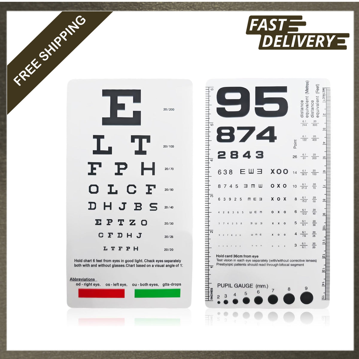 Pocket Eye Chart Dual-Sided Snellen Rosenbaum Vision Tester for Home & Office Use