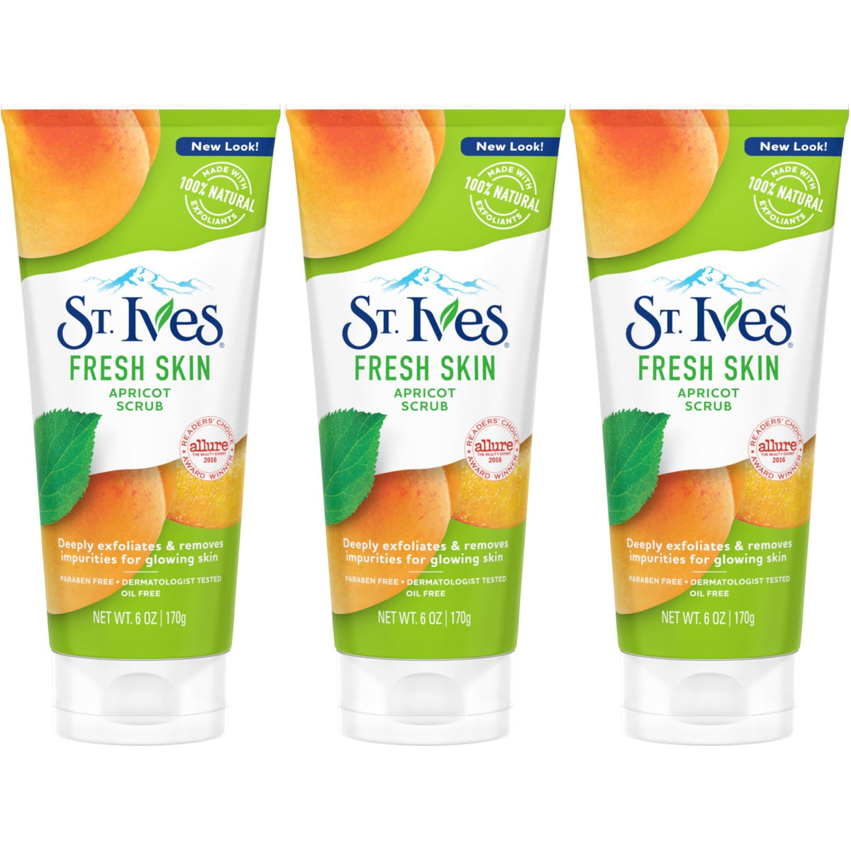 3 Pack St.Ives Naturally Clear Fresh Skin Apricot Exfoliant Scrub 6