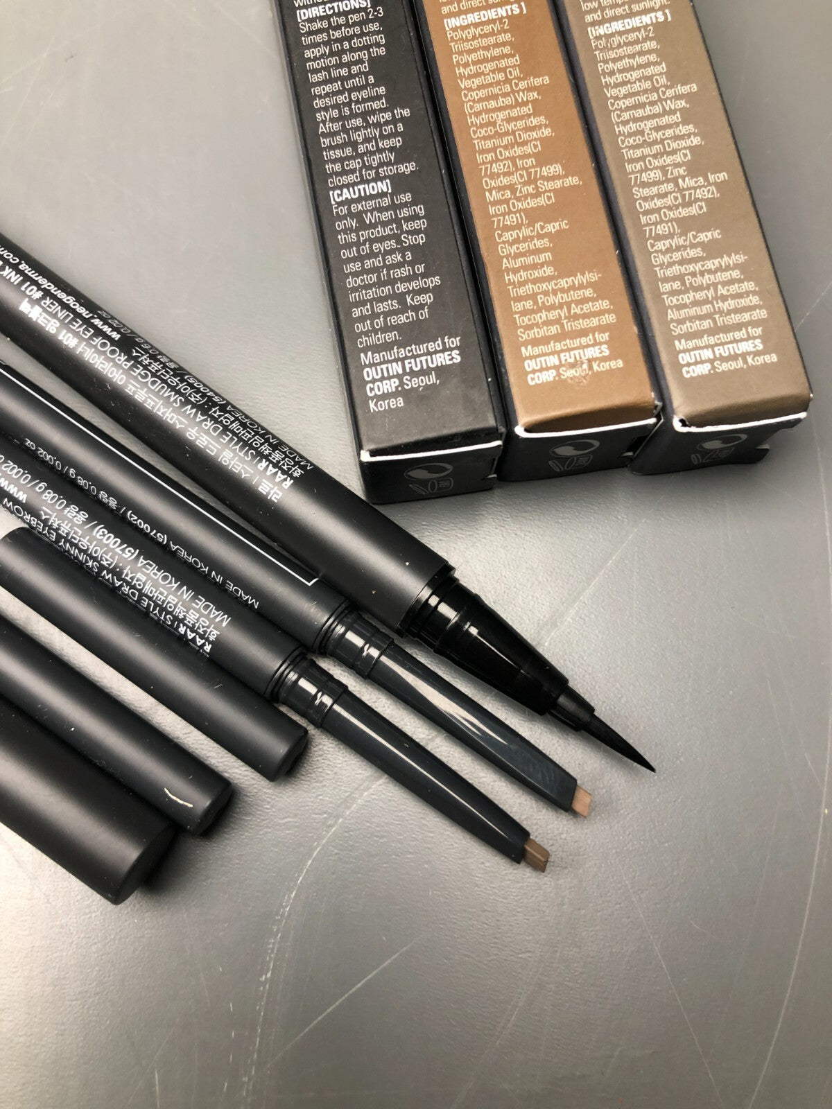 Eyebrow Pencil Trio - Skinny Draw Style, 3 Colors #01 Ink Black #02 Cappuccino #03 Urban Brown