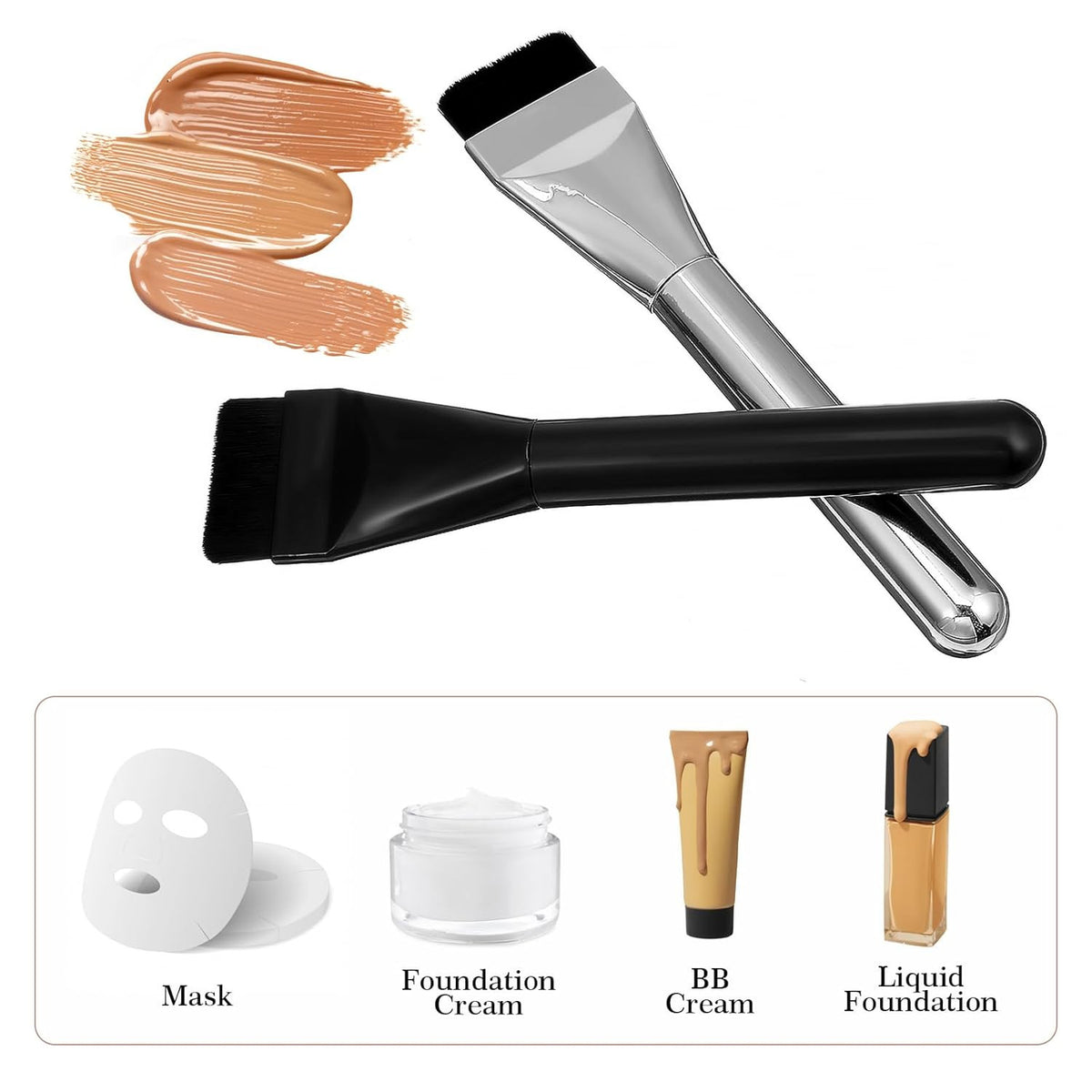 2-Piece Flat Foundation Makeup Brush Set - Spatula & Face Brushes