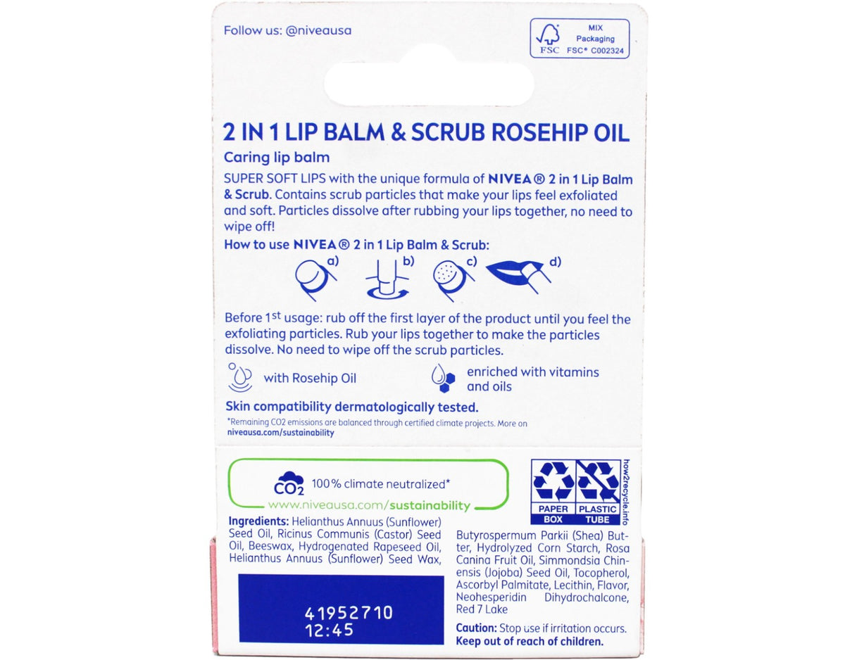 Lip Scrub & Balm Set with Rosehip Oil & Vitamin E - 2 Pack