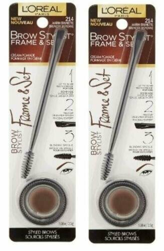 (Pack of 2) L'Oréal Brow Stylist Frame and Set, 214 Warm Brunette, 0.08 oz - Eyebrow Makeup Kit