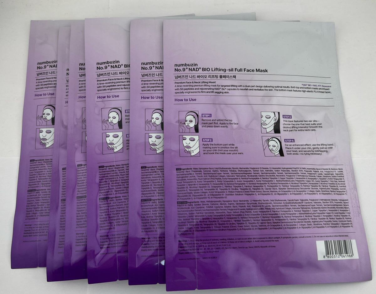 Numbuzin No.9 NAD+ BIO Lifting Sheet Masks, 6 Pack
