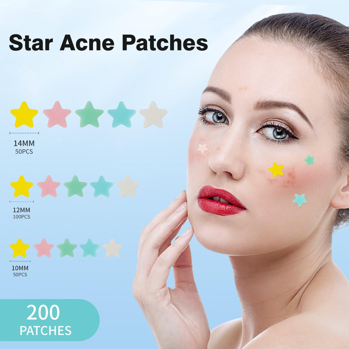 Hydrocolloid Acne Patches for Face - 200 Count Multi-Size & Color