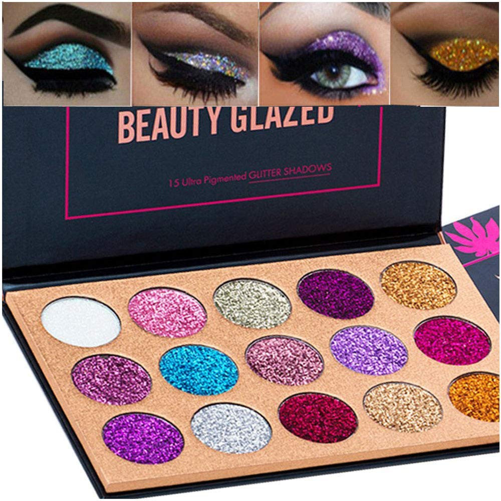 15 Colors Glitter Eyeshadow Palette Waterproof & Long Lasting Shimmer Makeup