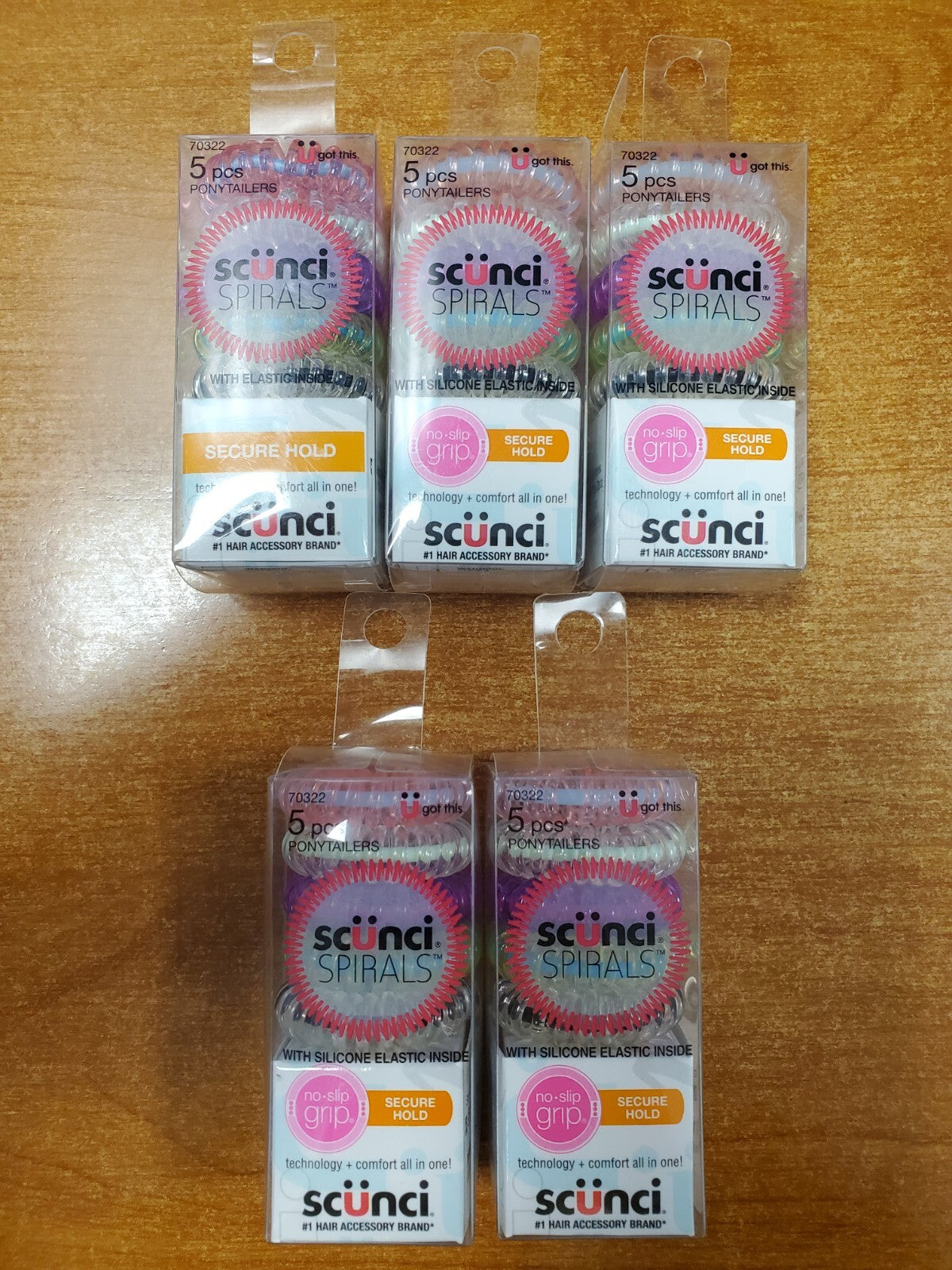 5 Boxes of 5: Scunci Spirals No Slip Grip Ponytailers Assorted Colors