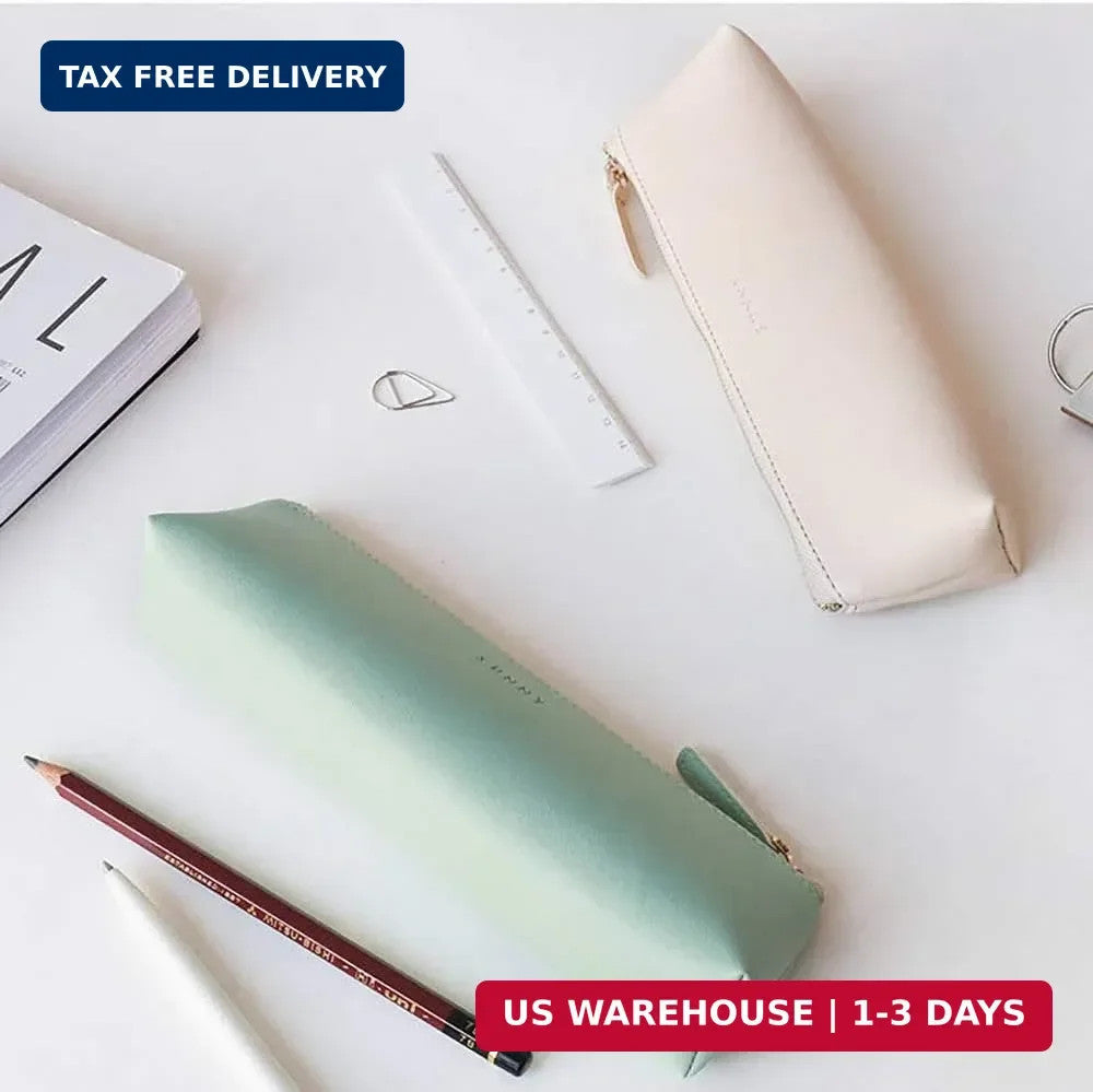 PU Leather Makeup Bag Pen Organizer Stationery Case - Waterproof Portable