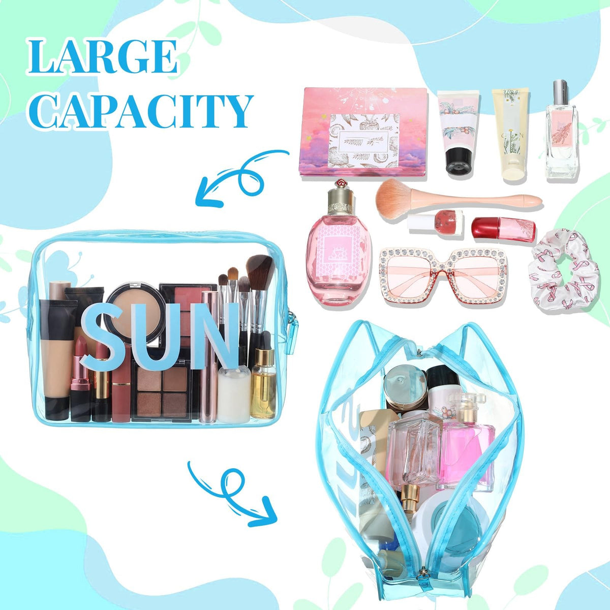 Large Clear Travel Makeup & Toiletry Organizer Bag 9.5x7x3.5 Inches