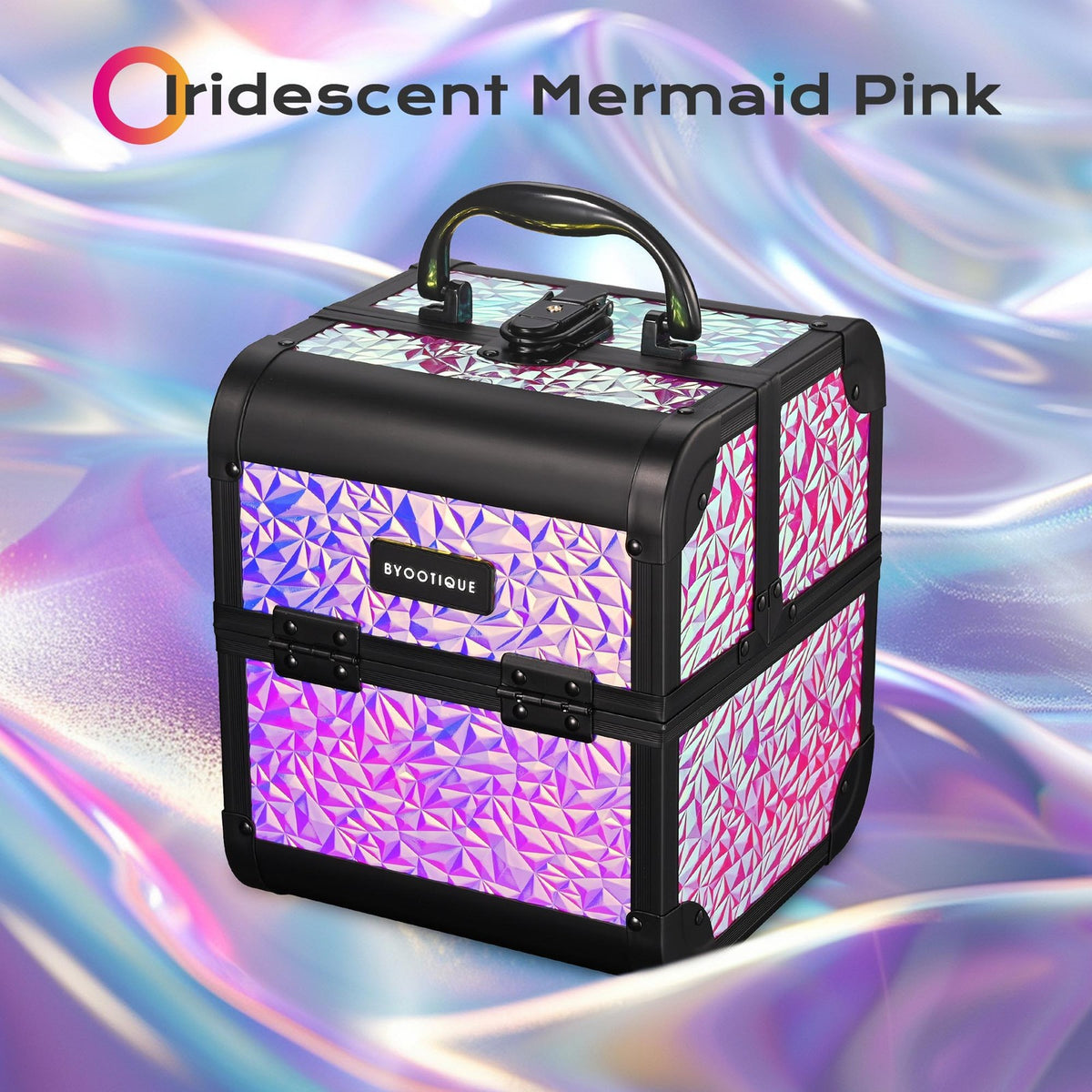 Mermaid Pink Makeup Train Case with Extendable Trays and Mirror