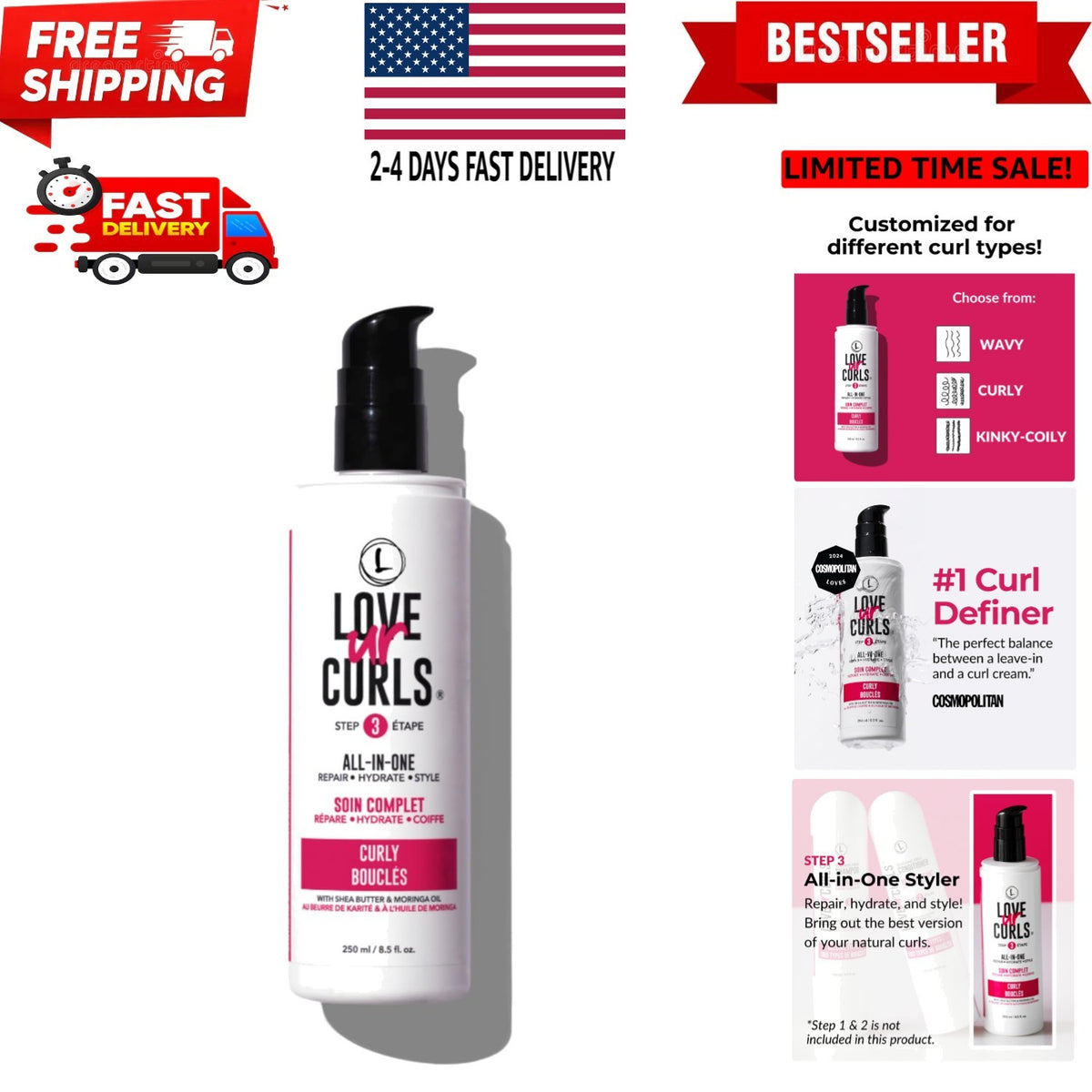 Curl Cream Styler for Curly Hair - Anti Frizz, Hydrating & Defining