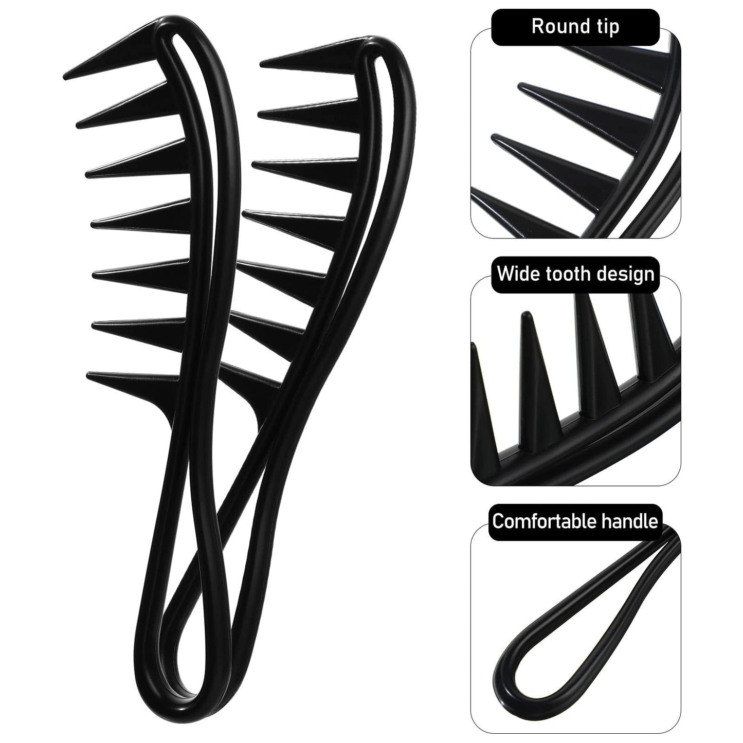 Hair Styling Comb Set - Wide Tooth Textured Combs for Curly & Thick Hair