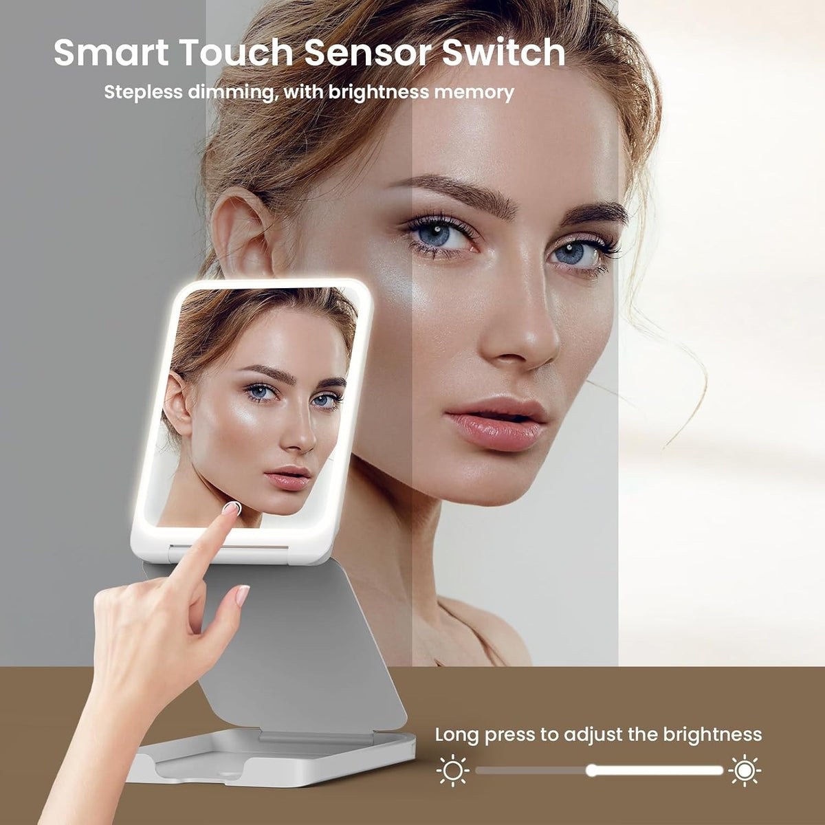 Travel Makeup Mirror with Lights 5X Magnification, 3 Color LED Modes, Rechargeable Portable Vanity