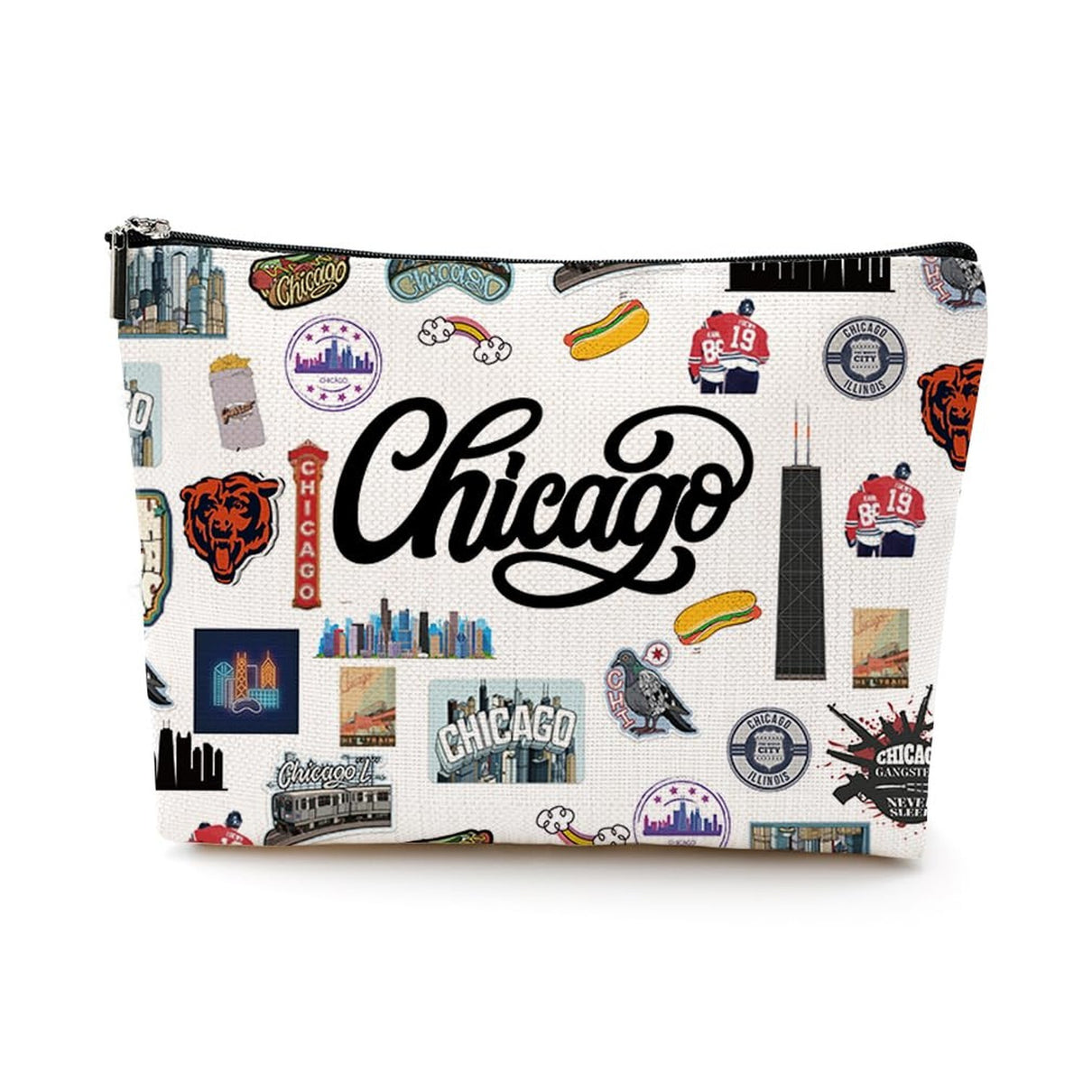 Chicago Themed Makeup Bag - Travel Cosmetic Pouch for Women & Girls